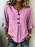 Women's Breast Cancer Awareness Print Casual Button-Down Shirt