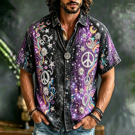 Vintage Hippie Galaxy Peace Symbol Men’s Shirt