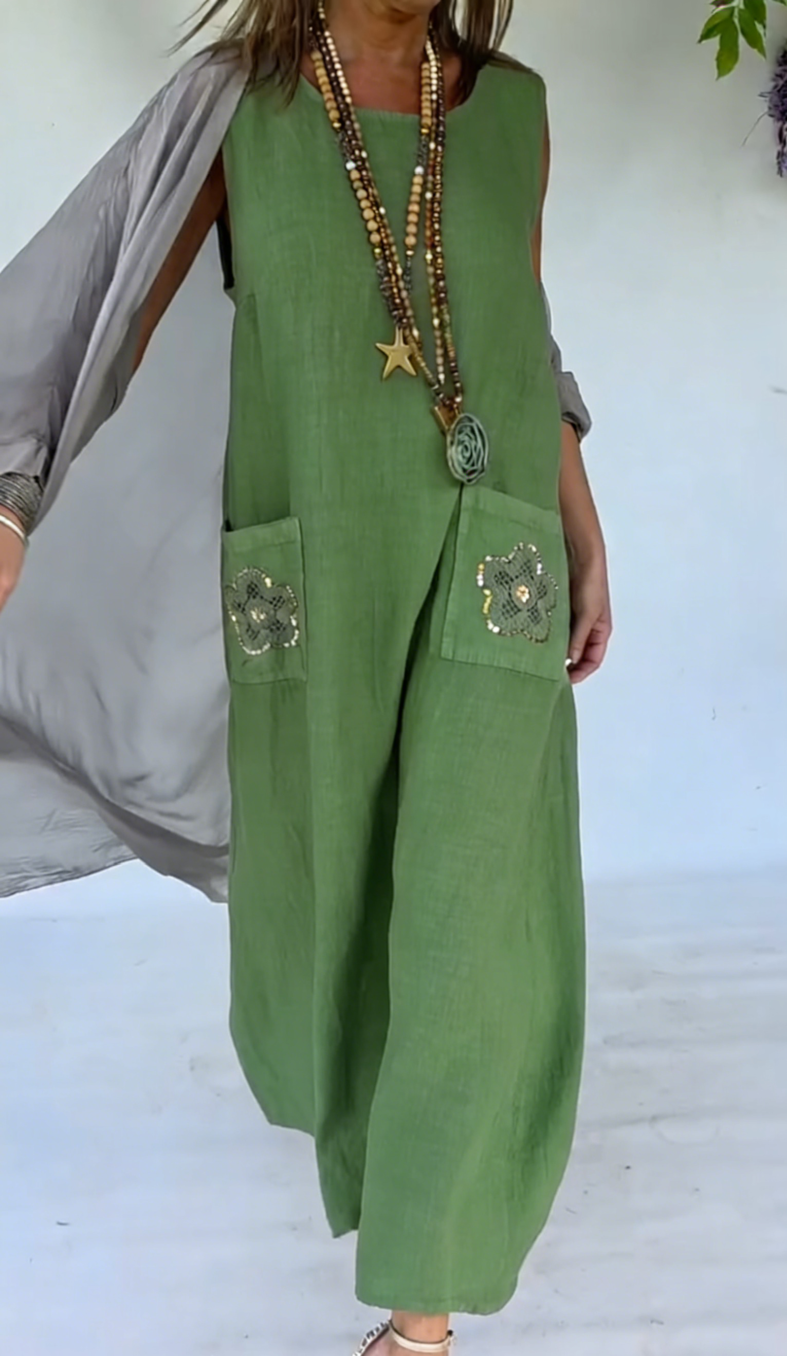 🌼 Boho Linen Cotton Pocketed Dress