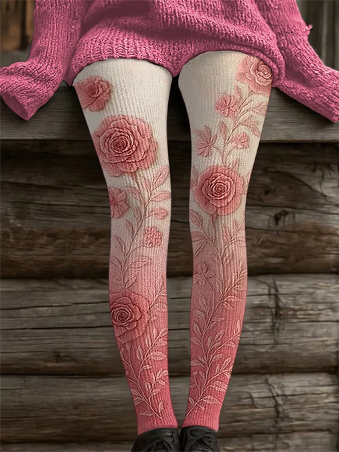 Women's Retro Breast Cancer Flowers Print Leggings