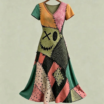 Women's Halloween Color Block Pattern Casual Short-sleeve Dress