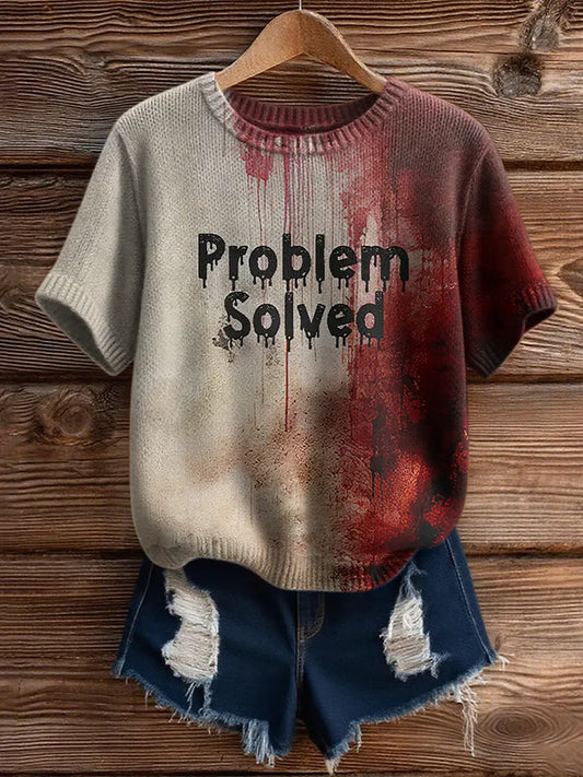 Vintage Halloween Problem Solve Inspired Short Sleeve Cozy Knit Sweater