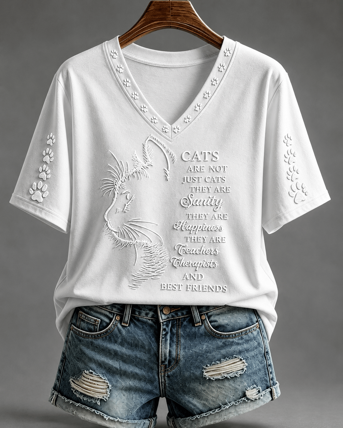Women's Cat Print V-Neck Top