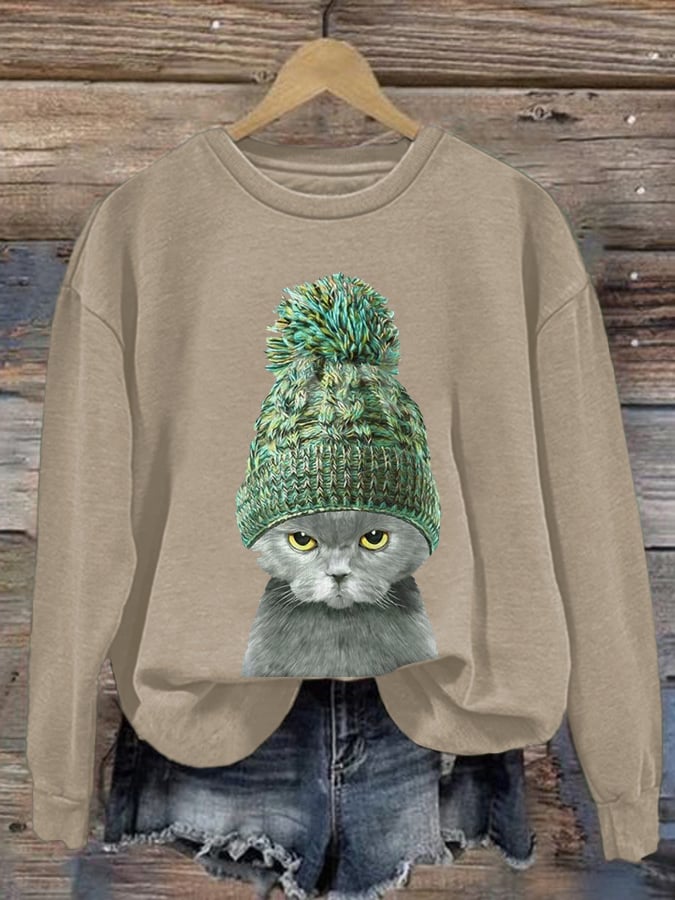 Women'S Cat Print Sweatshirt