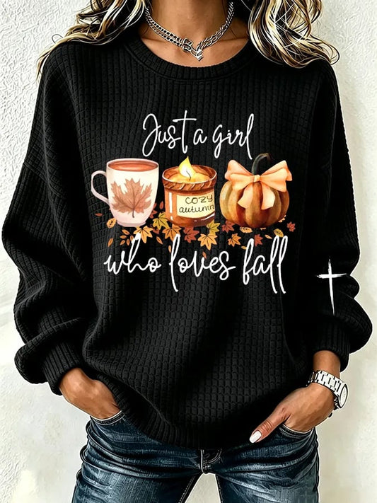 Women's Retro Just A Girl Who Loves Fall  Print Hoodie