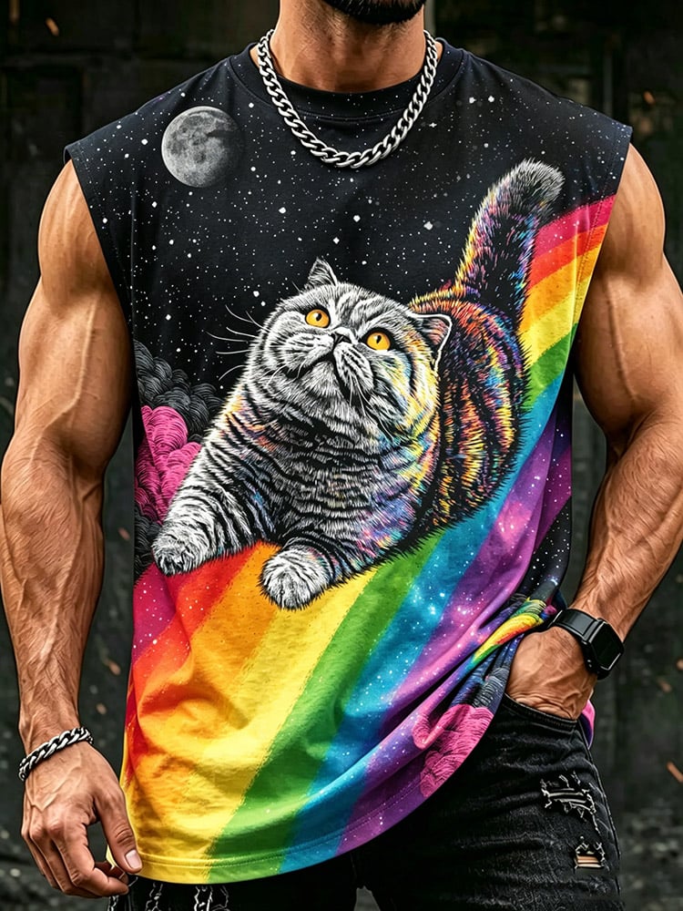 Men's LGBT Pride Rainbow Cat Print Tank Top