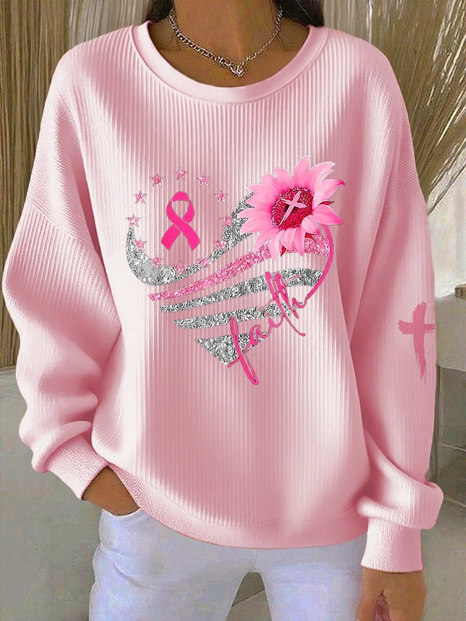 Women's Pink Print Casual Sweatshirt
