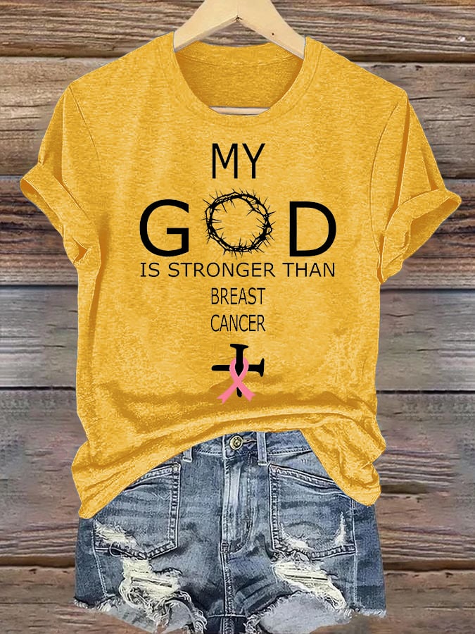 Women's  Faith & Strength – 'My God Is Stronger Than Breast Cancer' T-Shirt