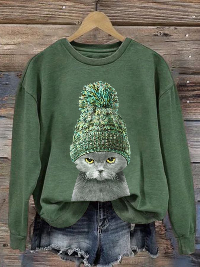 Women'S Cat Print Sweatshirt