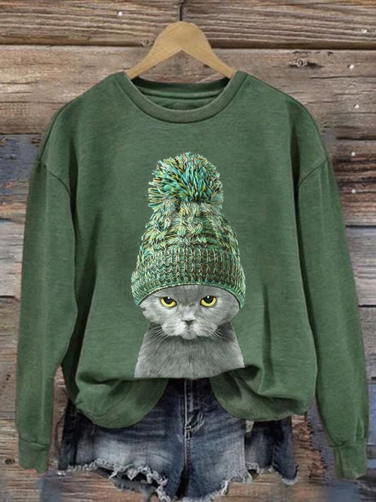 Women'S Cat Print Sweatshirt