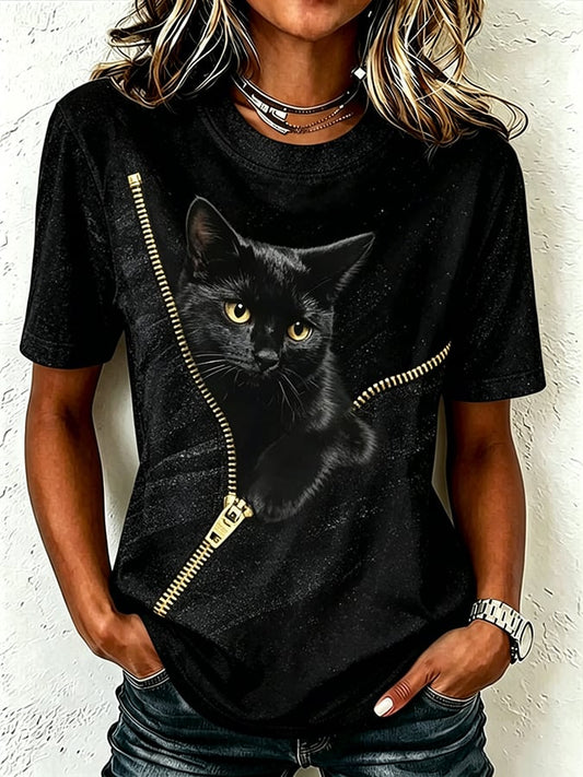 Women's Cute Cat  Print Casual T-shirt