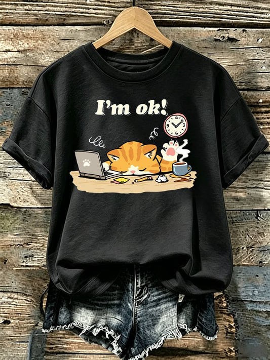 Women's “Funny Cat  Im Ok ” Casual T-Shirt
