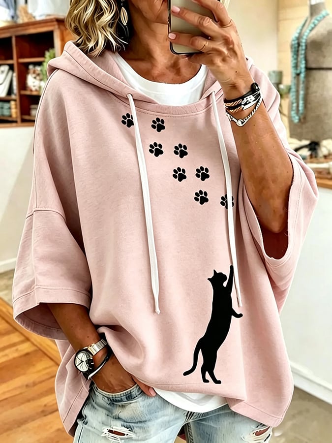 Women's Cute Cat Print Hooded Sweatshirt