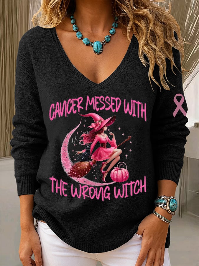 Women's Breast Cancer Awareness In October We Wear Pink Print Long Sleeve Knit Top