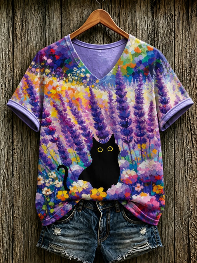 Women's Purple Floral Print T-Shirt