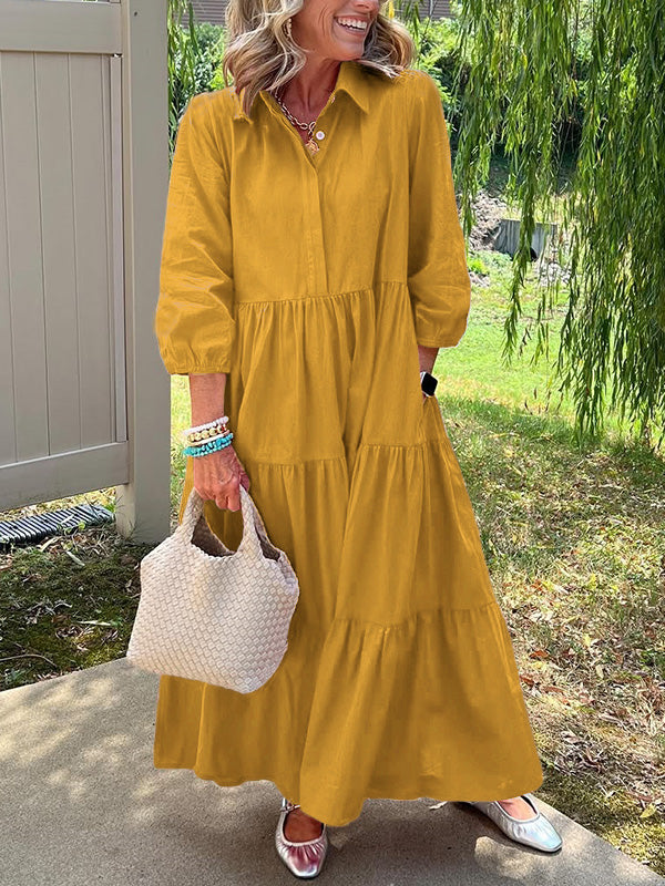 CLEARANCE🔥 Loose Cotton Linen Lapel Dress