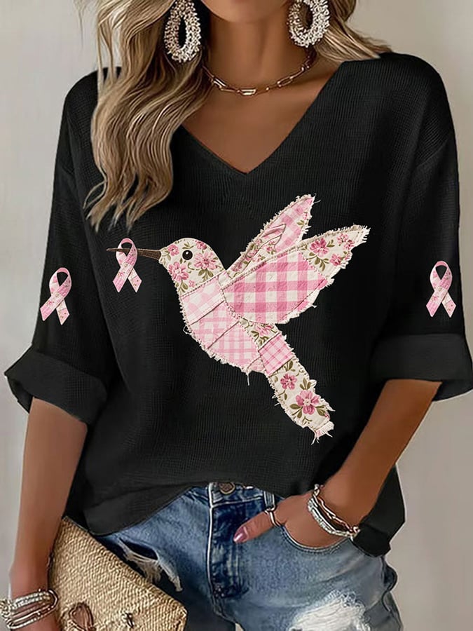 Women's Pink Hummingbird Print Shirt