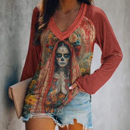 Mexican Day Of The Dead Art Print Cotton T-Shirt