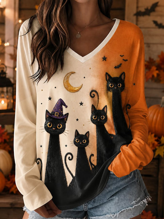 Women'S Casual Halloween Long-Sleeve Graphic T-Shirt