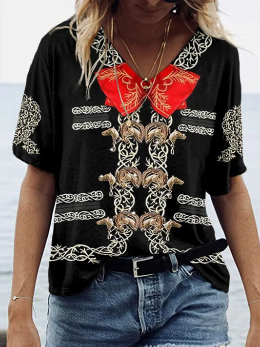 Mariachi Day Of The Dead Charro Inspired Art Inspired Painting V-Neck T-Shirt