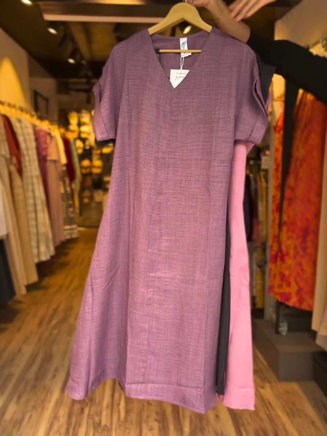Solid Color Linen Dress With Two Pockets