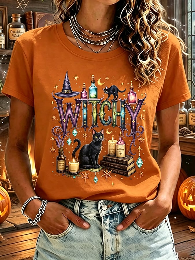 Women's Halloween Witch Print Casual T-Shirt