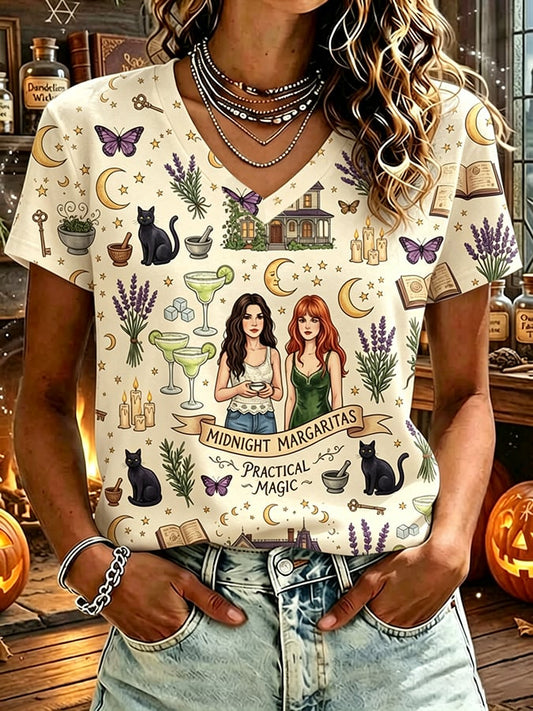 Women's Midnight Margaritas Print V Neck T-shirt
