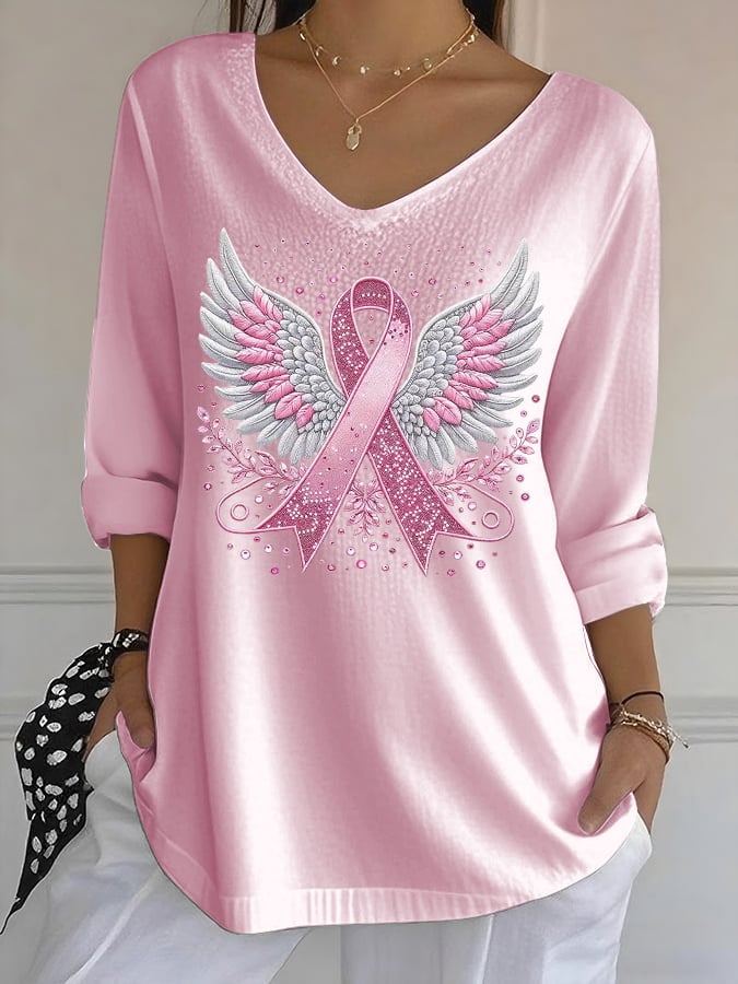 Women's Casual Pink Ribbon Wings Waffle Bubble Wrinkle Test