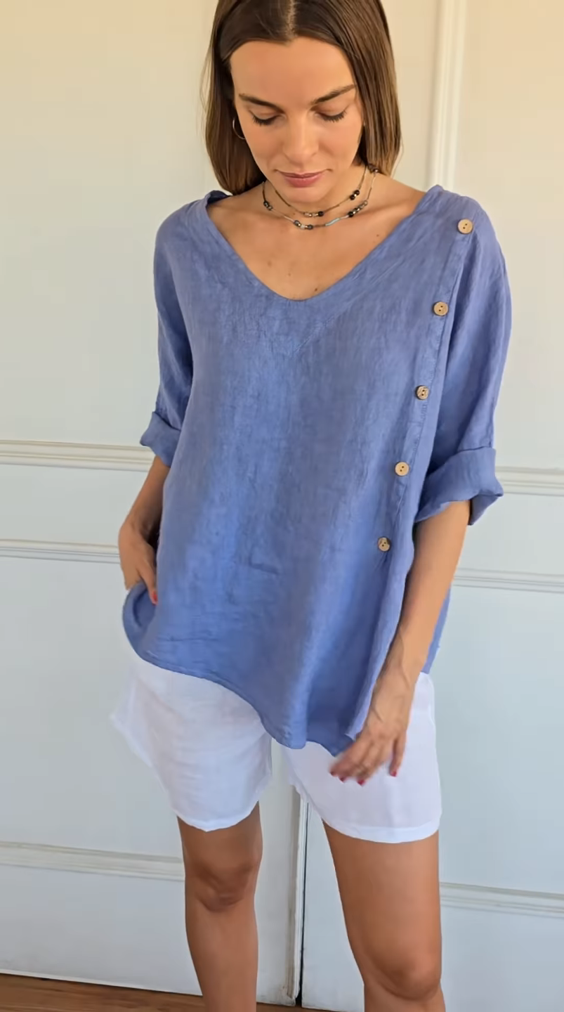 2026 Women's Linen-Cotton Blend Button-Up Top