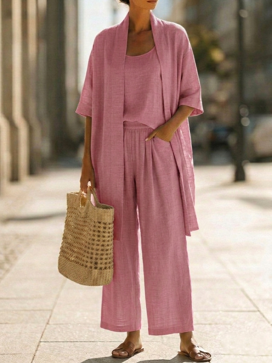 Women's Simple Linen Cotton Three-Piece Set