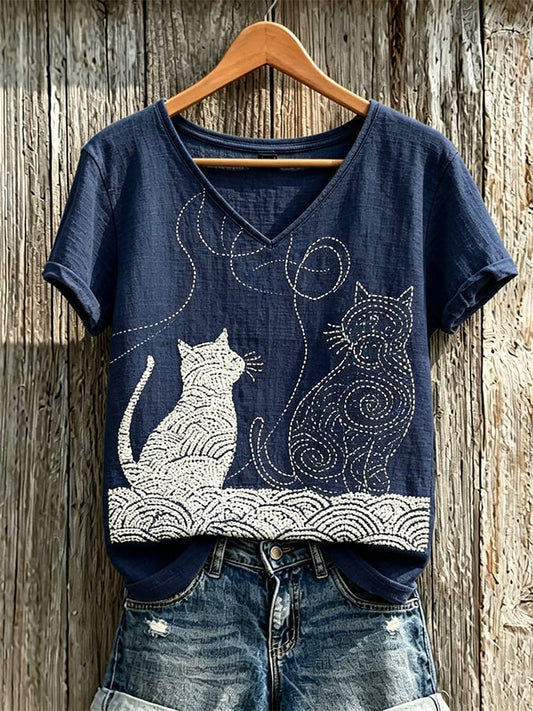 Women's Cute Cats Art Print Casual T-shirt