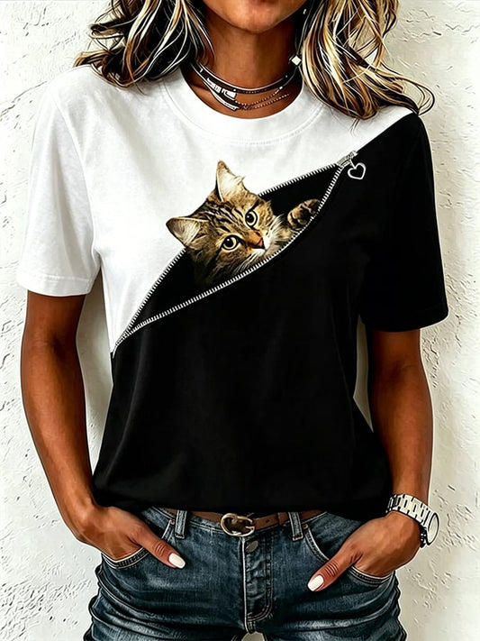 Women's Cute Cat  Print Casual T-shirt