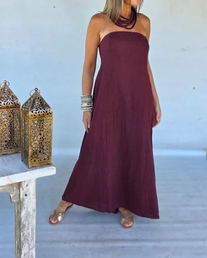 Strapless Linen Maxi Dress