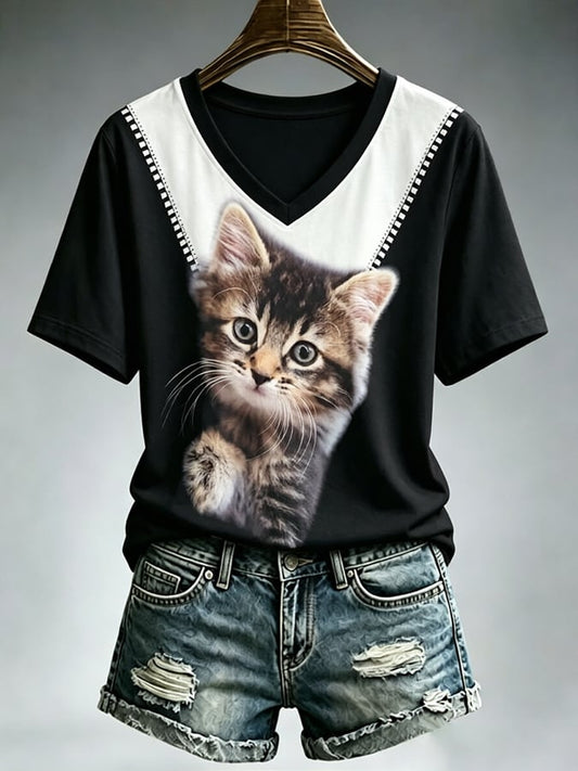 Women's Cute Cat  Print Casual T-shirt