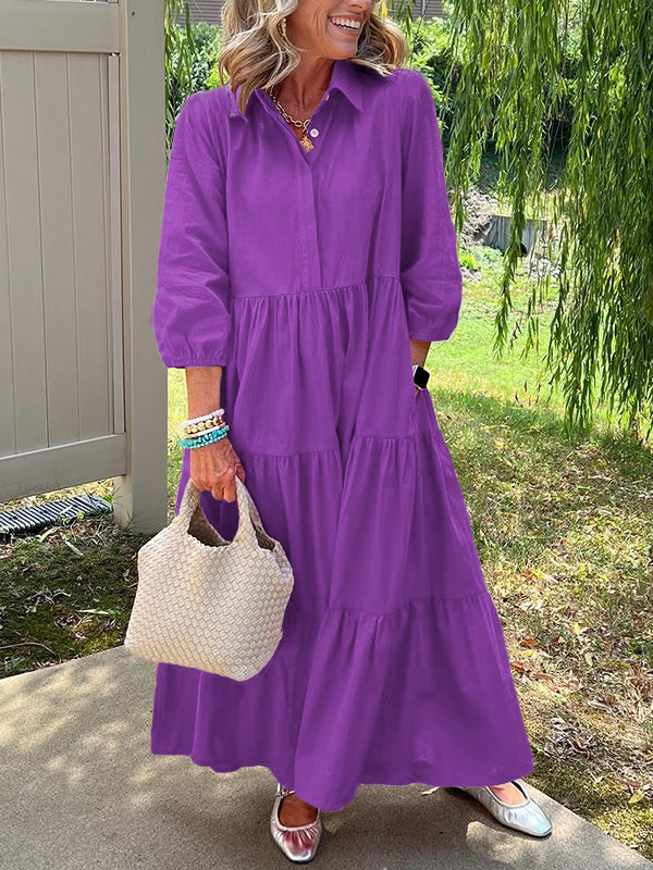 CLEARANCE🔥 Loose Cotton Linen Lapel Dress