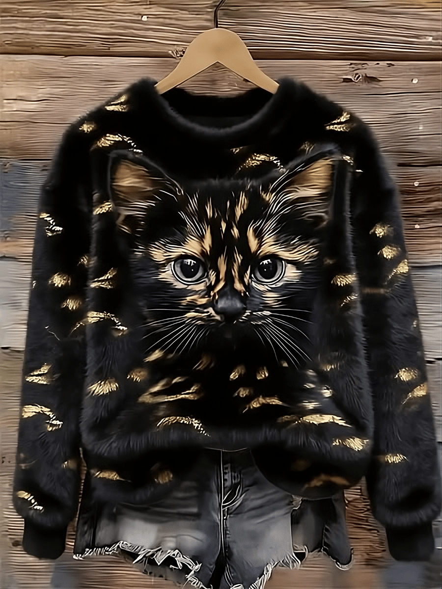 Women's Black Cat Flannel Sweatshirt