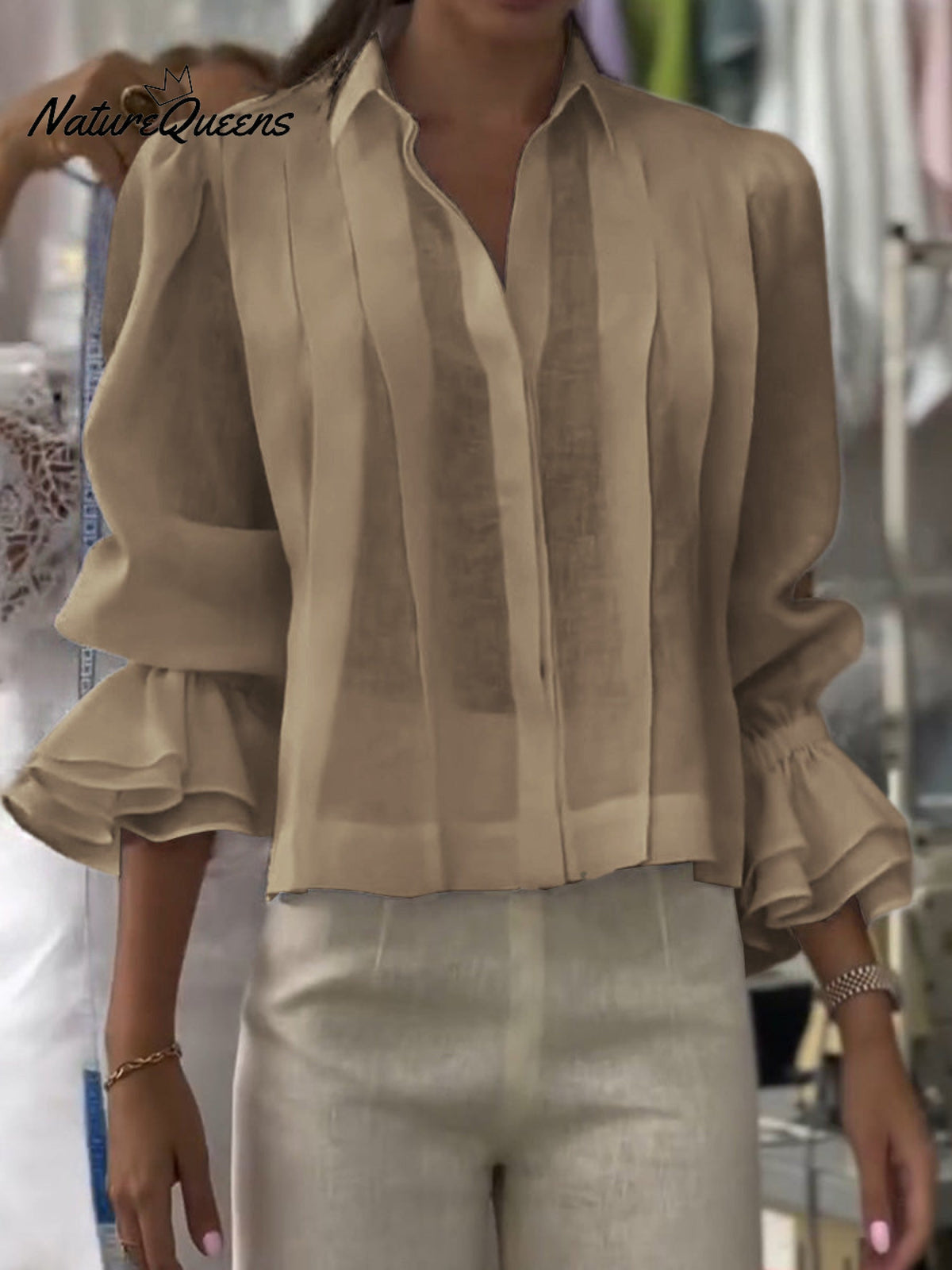 Women's Solid Color Lapel Long Sleeve Casual Loose Linen Cardigan Top