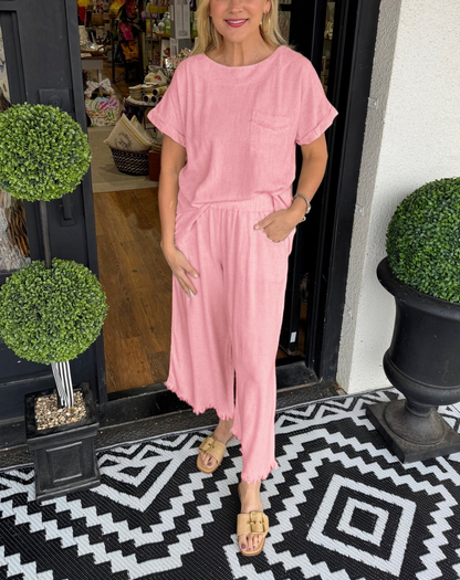 Women's Casual Solid Cotton Linen Lounge Set