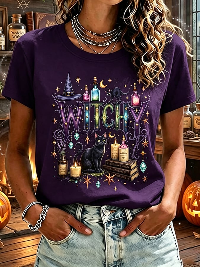 Women's Halloween Witch Print Casual T-Shirt