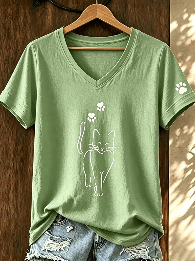 Women's Cute Cat Print T-Shirt