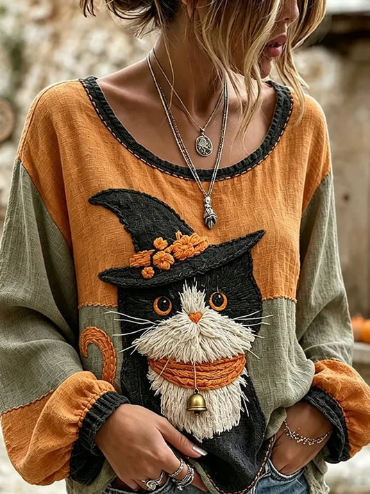 Women's Halloween Cat Print Hoodie