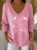 Women's Casual Breast Cancer Awareness Print Long Sleeve T-Shirt