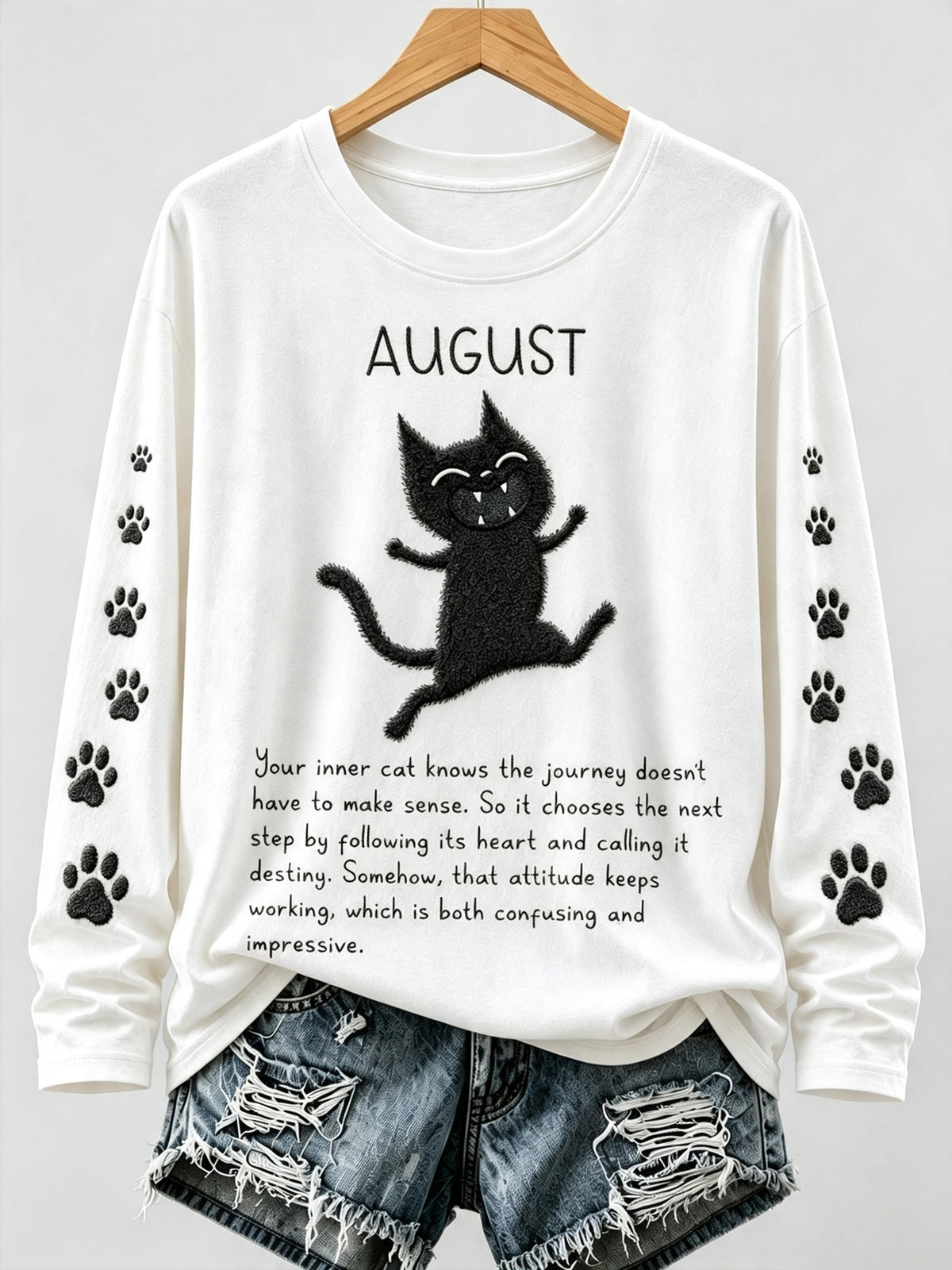 Women's August Healing Cat Round Neck Long Sleeve Top