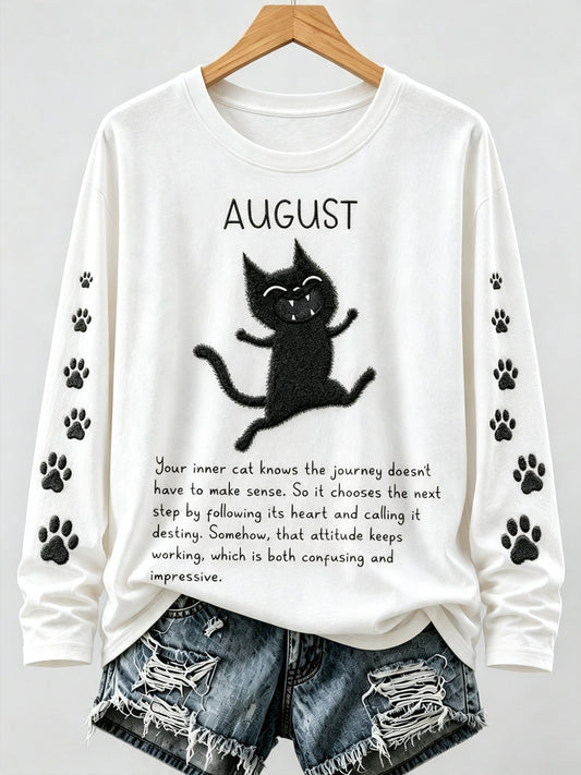 Women's August Healing Cat Round Neck Long Sleeve Top