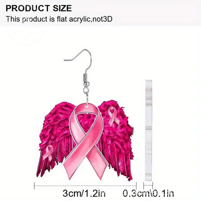 Pink Ribbon Angel Wings Earrings