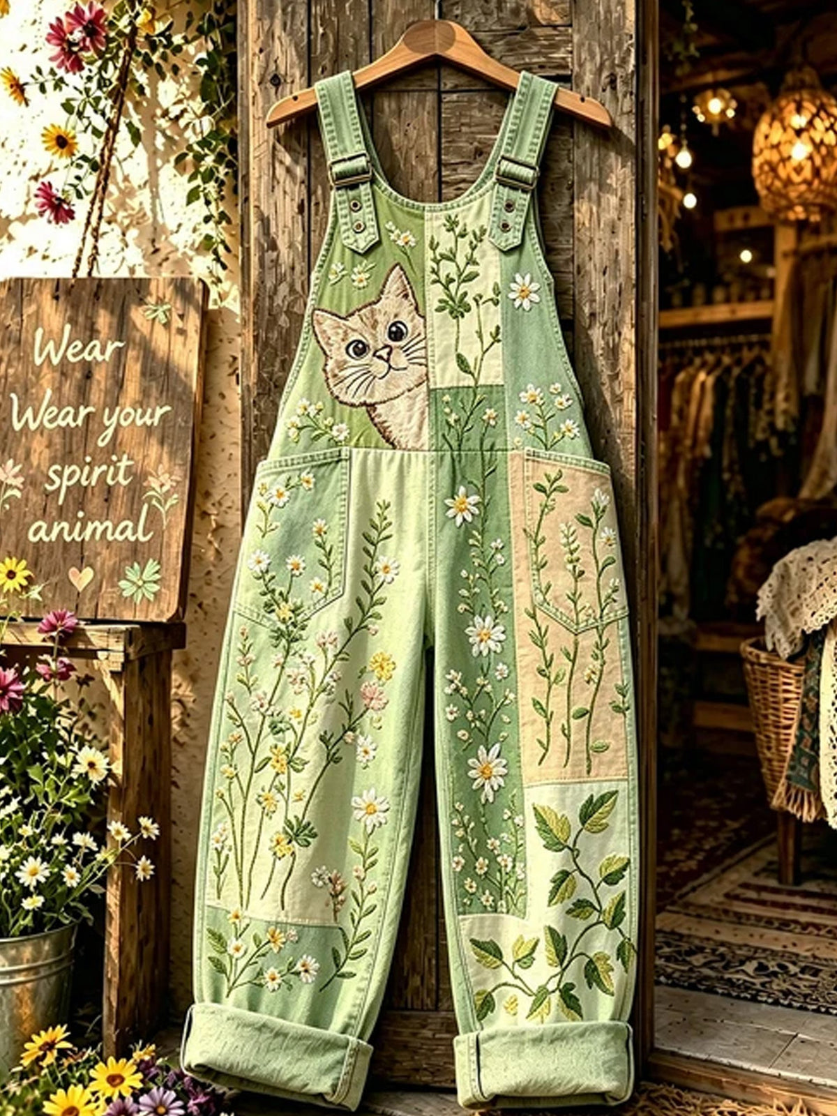 Women's Autumn Faux-Denim Print Jumpsuit