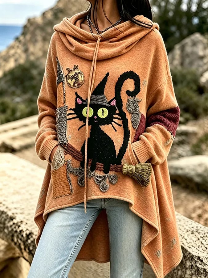Women's Halloween Cat Print Top