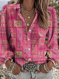 Women's Vintage Pink Floral Print Lapel Shirt