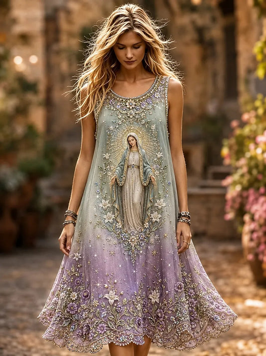 Women's Assumption Of Mary Faith Art Printed Dress