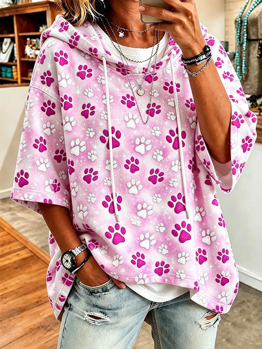 Women's Animal Cat Paw Print Hooded Top